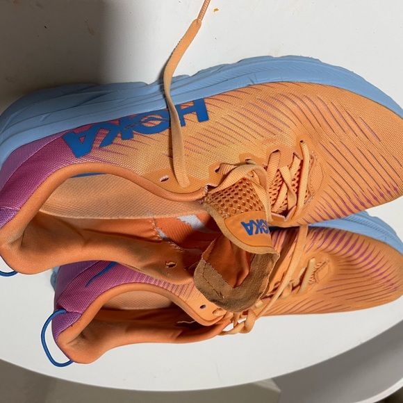 Hoka Vibrant Orange and Blue Athletic Shoes - Picture 2 of 5